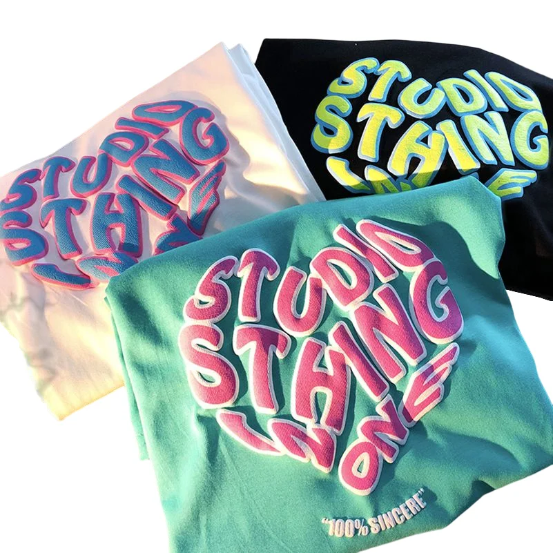 T Shirt Print Oversize 3d Manufacturer Wholesale Custom Logo Drop Shoulder 180 Gsm Heavy Weight Cotton Men Casual Knitted Puff