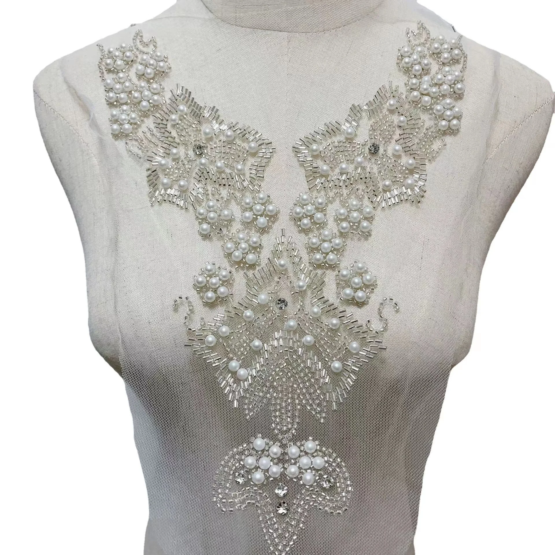 Sustainable Polyester DC4 Wedding Dance Dress Accessories Lace Collar with Flower Beads and Pearl Embroidery