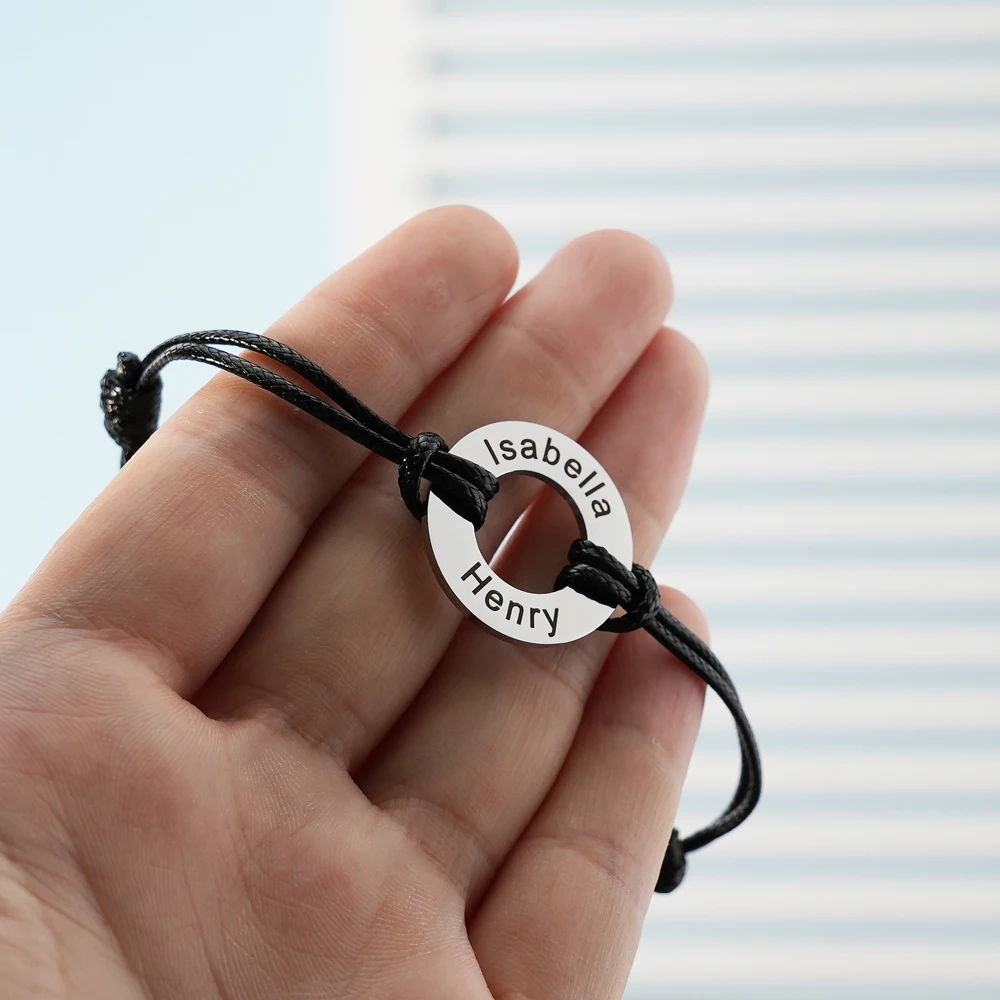 Engravable Blank Round Disc Pendant Leather Bracelet Half Finished Adjustable Bracelet For Men Women