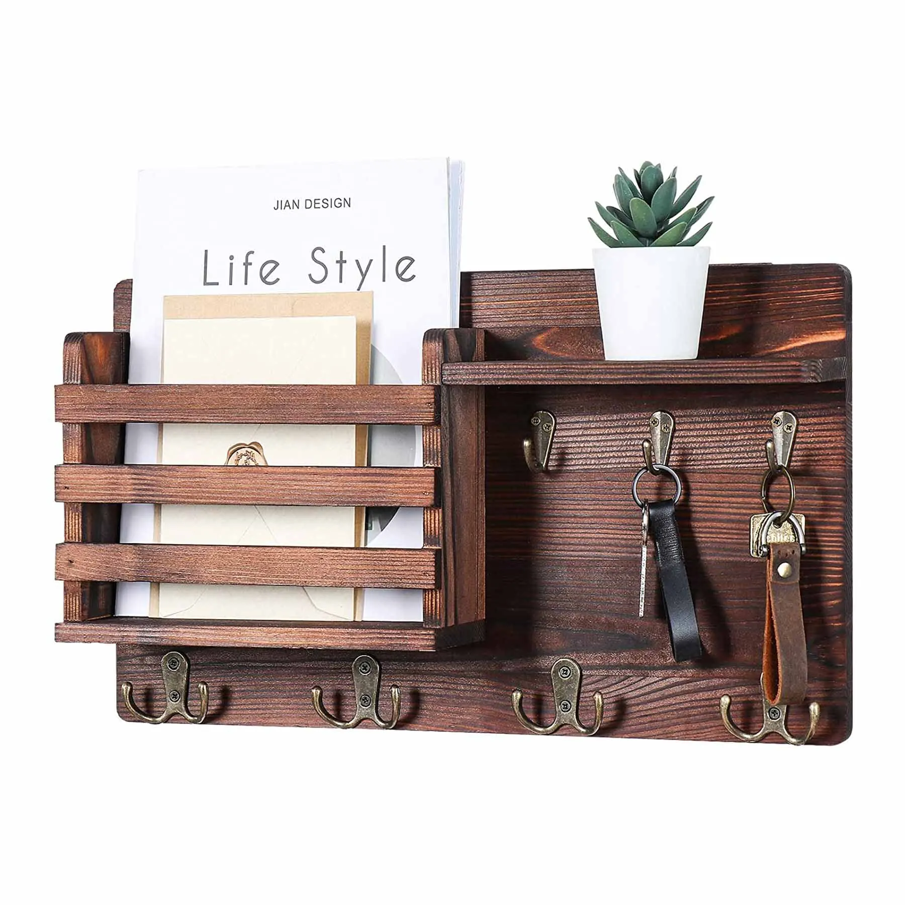 Настенный держатель для почты органайзер с крючками ключей прихожей кухни фермерского декора сортировщик писем из натурального дерева