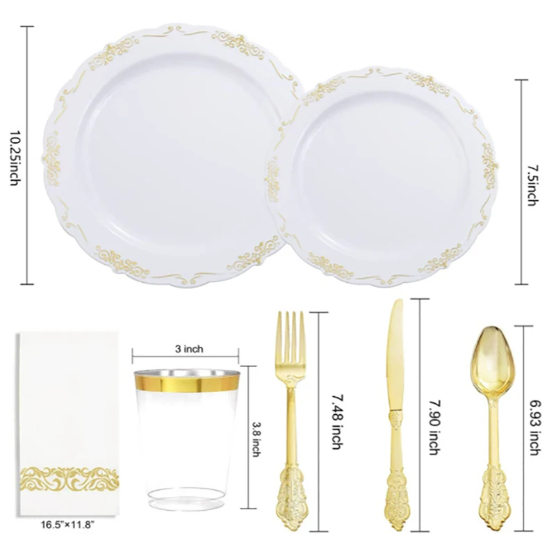 Party Disposable Tableware Plastic Cups Plates Disposable Dinnerware Set For Wedding Birthday Party Decoration