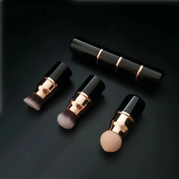 Travel Use 3 in 1 Makeup Brush Round Head Paint  Flat-tip foundation brush and Sponge egg