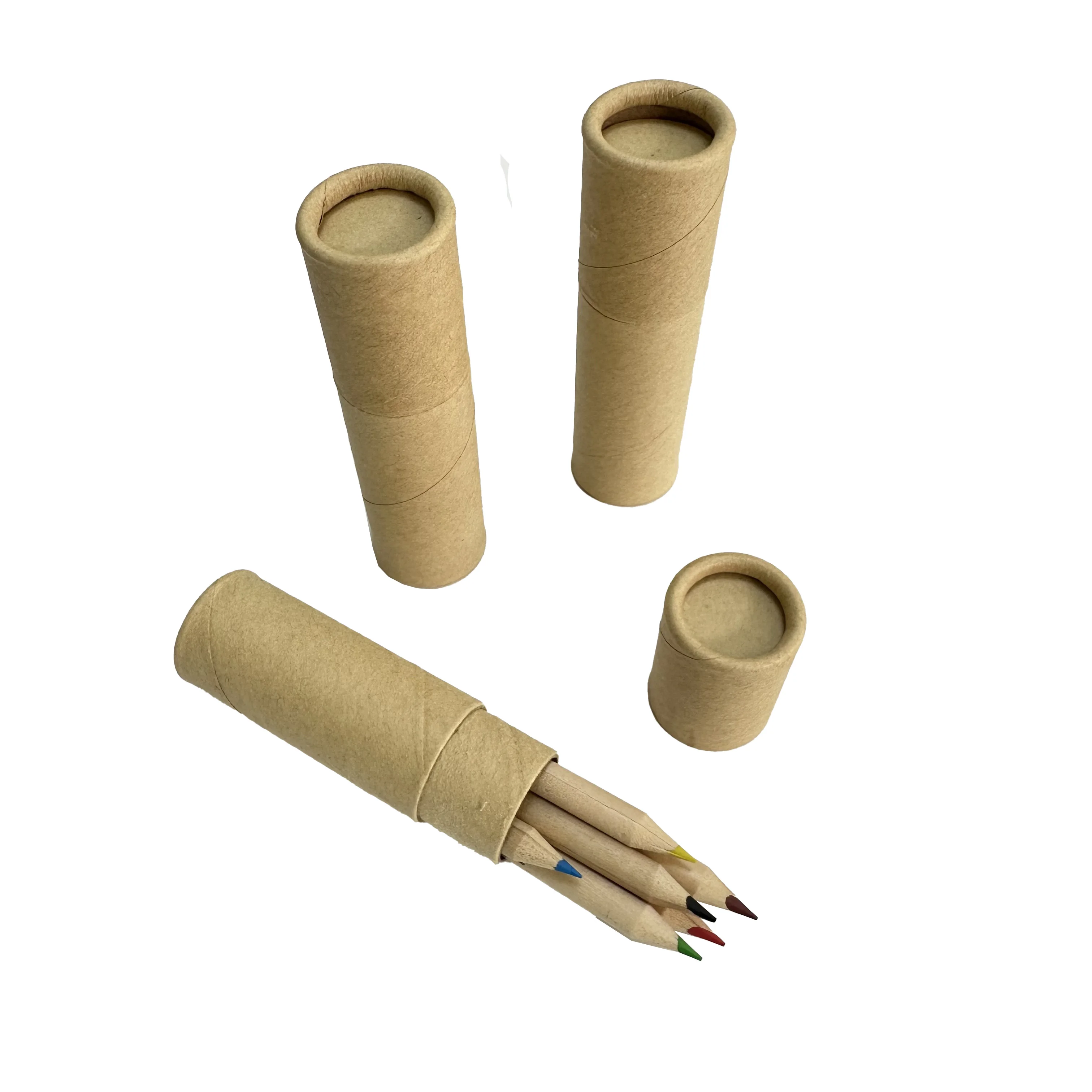 Hot Selling Mini Size 6 Colored Pencil Set With Kraft Paper Tube Box 3.5' Promotional Colored Pencil Set