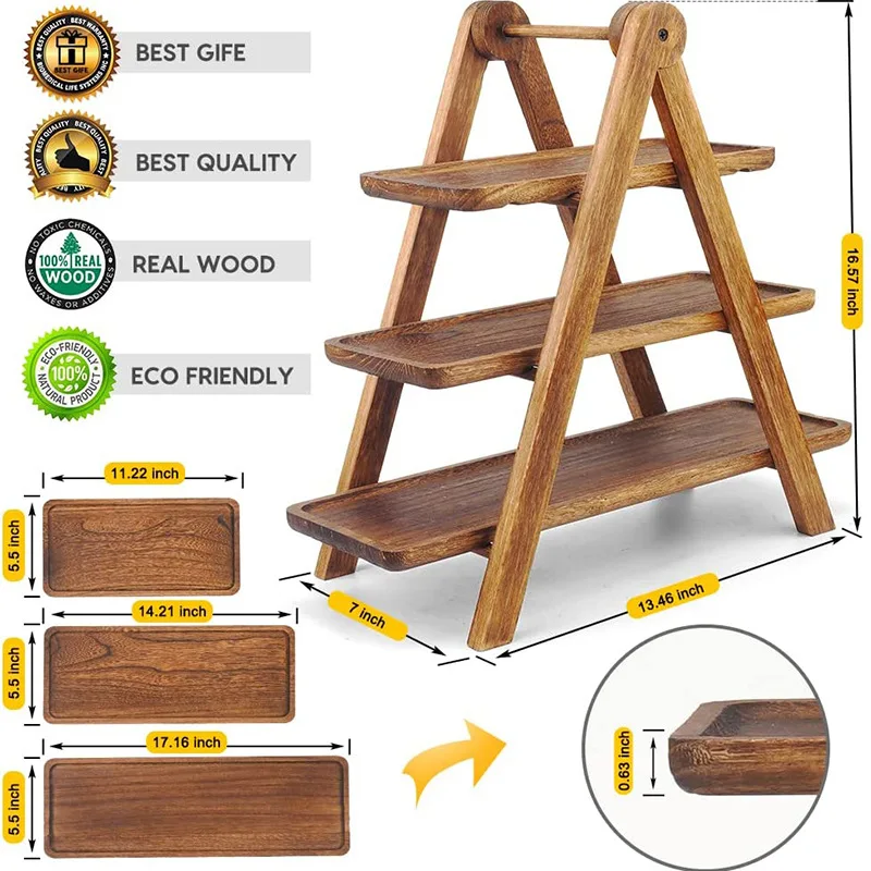3 Tier Antique Wedding Decor Wooden Serving Platter Wholesale Manufacturer Table Top Mango Wood Serving Platter