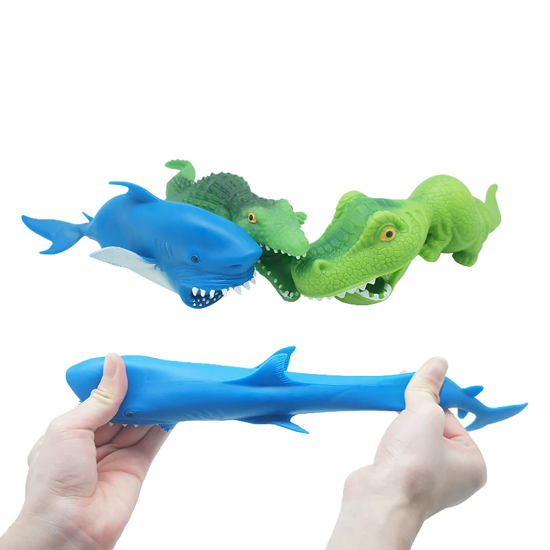 High Quality rubber Stress Reliever Toy Set Stretch Dinosaur Crocodile Shark Animal Toy plastic animal shape stress ball