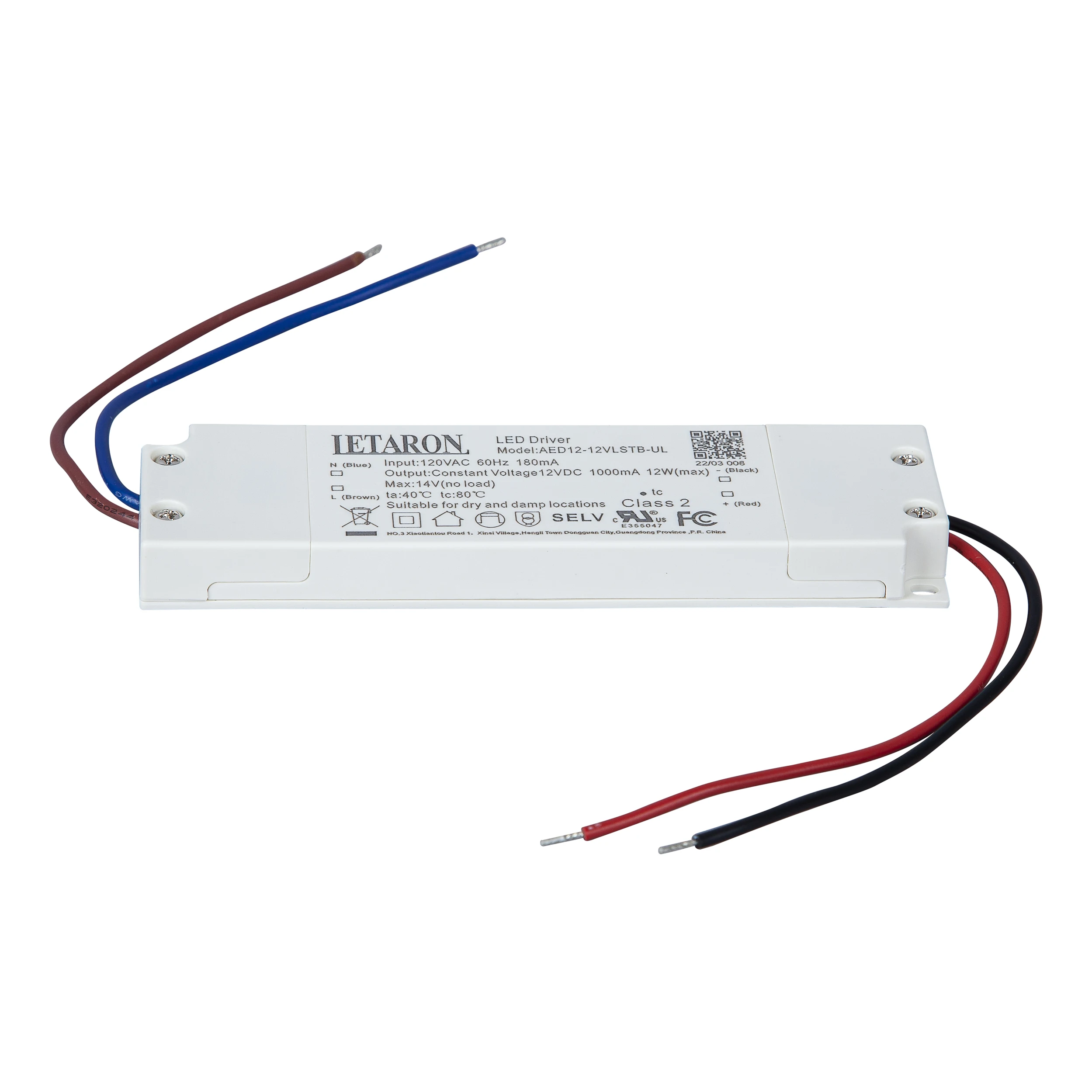 LETARON 12/24VDC 500/1000mA 12W 120VAC 60Hz 145x41x13.5mm   Super-Slim LED Driver