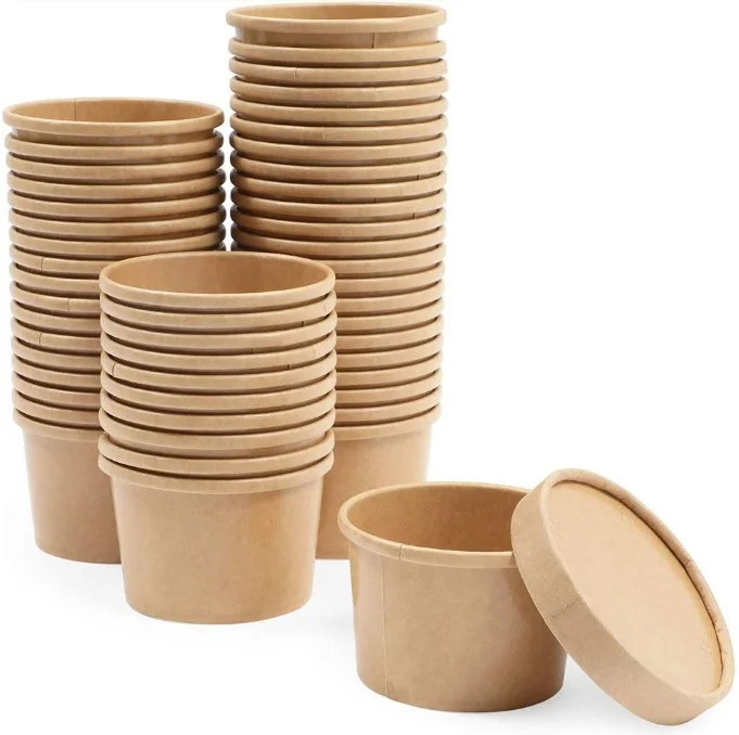 18oz Small Kraft Paper Food Packing Bowl Factory Price Wholesale Restaurant Chinese Food Takeout Kraft Paper Salad Bowl with Lid