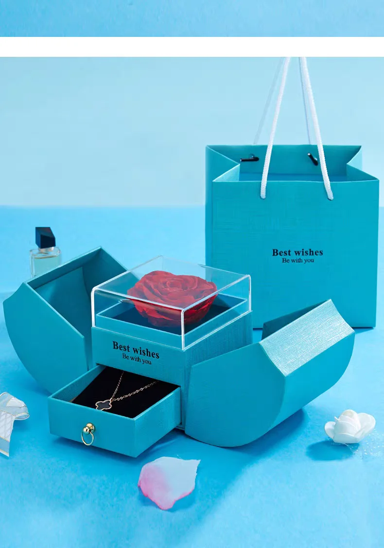 Custom Jewelry Gift Rose Necklace Box With Eternal Flower