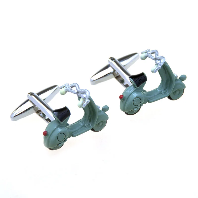 Wholesale Cool Designer Blue Green Mini Motorcycle Novelty Cufflinks Custom Mens Suit Shirt Accessory Tuxedo Jewelry Cufflinks