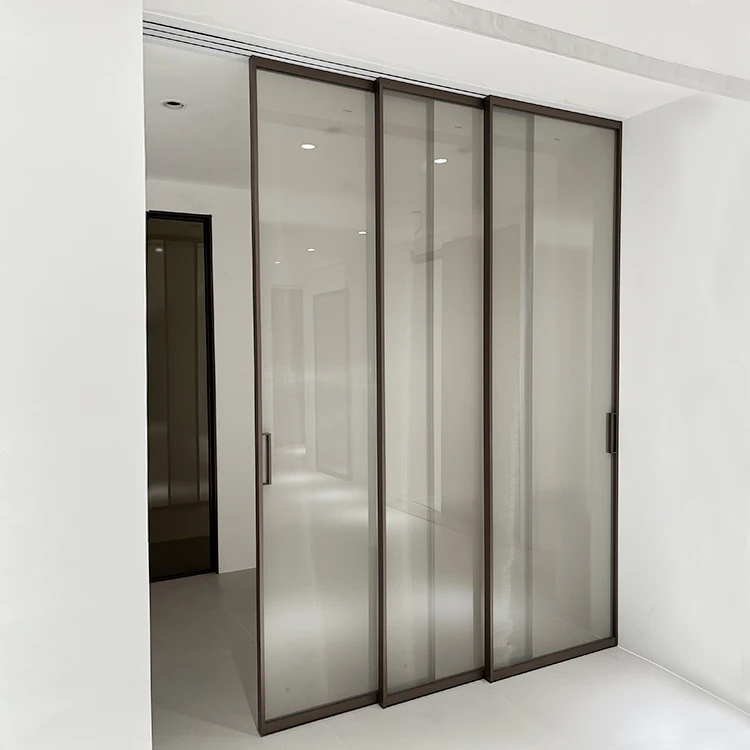 HDSAFE office door manufacturer soft closing telescopic panel sliding door living room Luxury indoor glass panel door aluminum