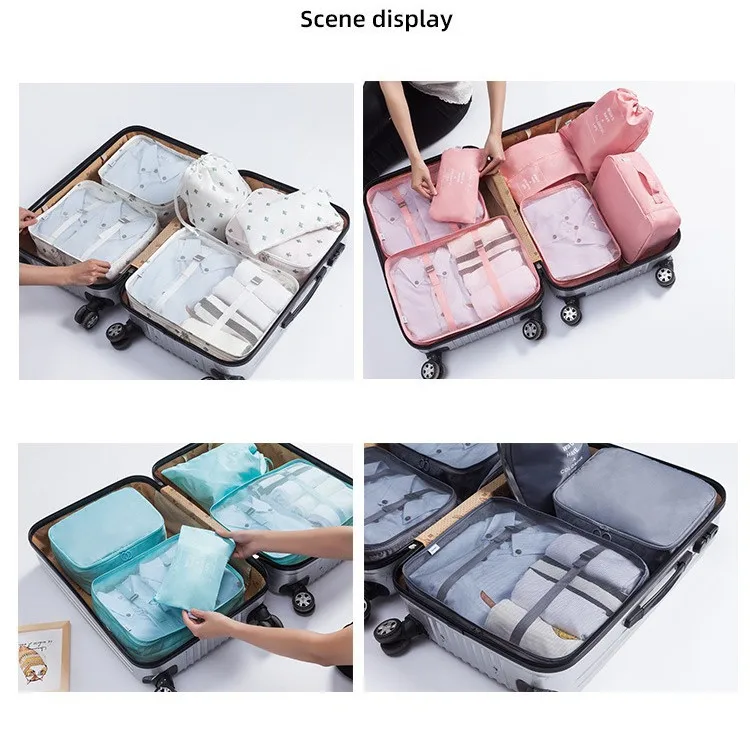 Fashionable Unisex 6/7 Set Packing Cubes for Suitcases Essential Travel Organizer Polyester Luggage Bag for Carry on Accessories