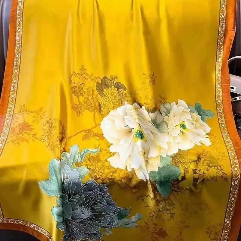 Silk Satin Neck Scarf For Women Print Hijab Scarfs Female Square Shawls and Wraps Scarves For Lady