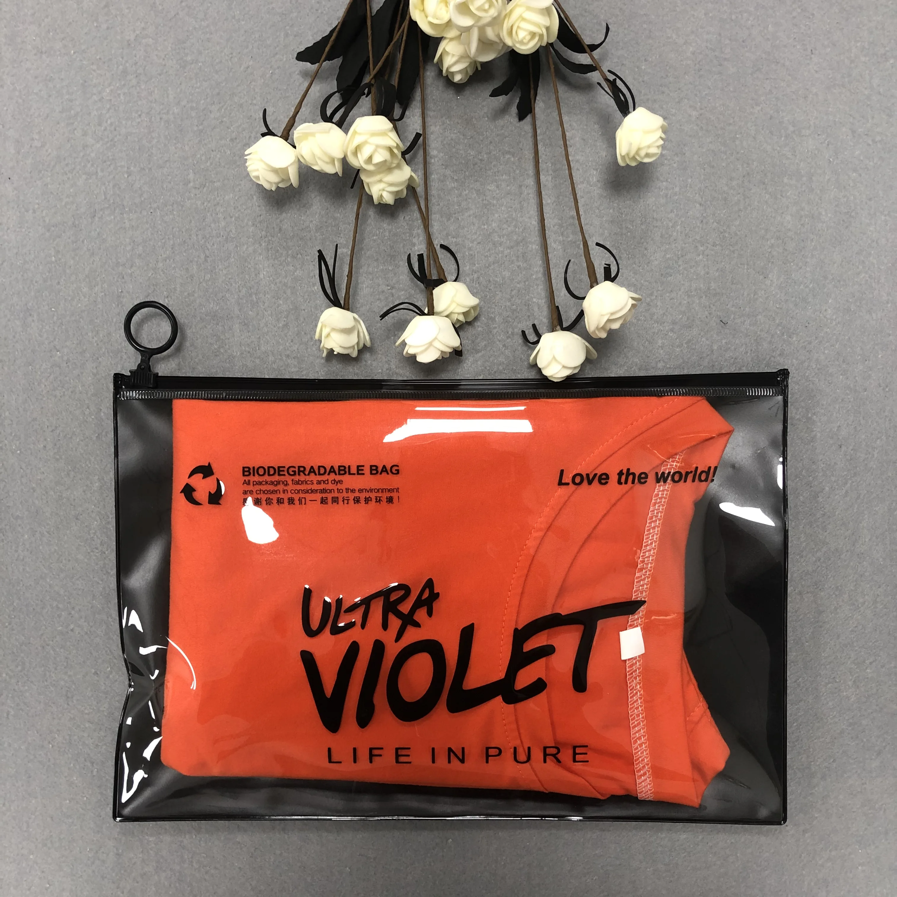 Custom promotional plastic bag ziplock clothing packaging frosted zipper bags