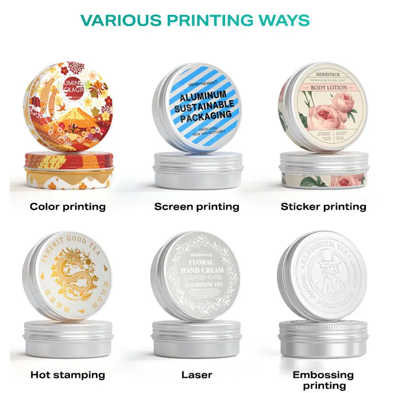 Packing Tin Can Boxes Metallic Packaging Container Jar for Cream Black Round Metal with Lid Aluminum Cosmetic Silver Round Shape