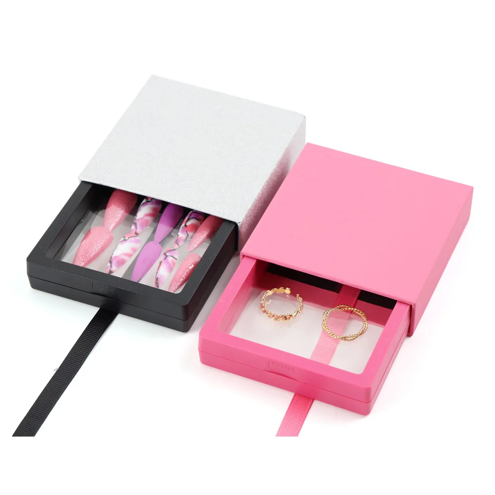 Custom Packaging Box Press On Nails Box Gift Clear Window Pull Out Press On Nail Tips Storage Box