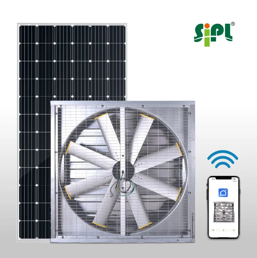 Powerful 1220mm Aluminum Solar Energy Industrial Wall Exhaust Fan with Auto Electric Shutter for Greenhouse Poultry Farm Cooling