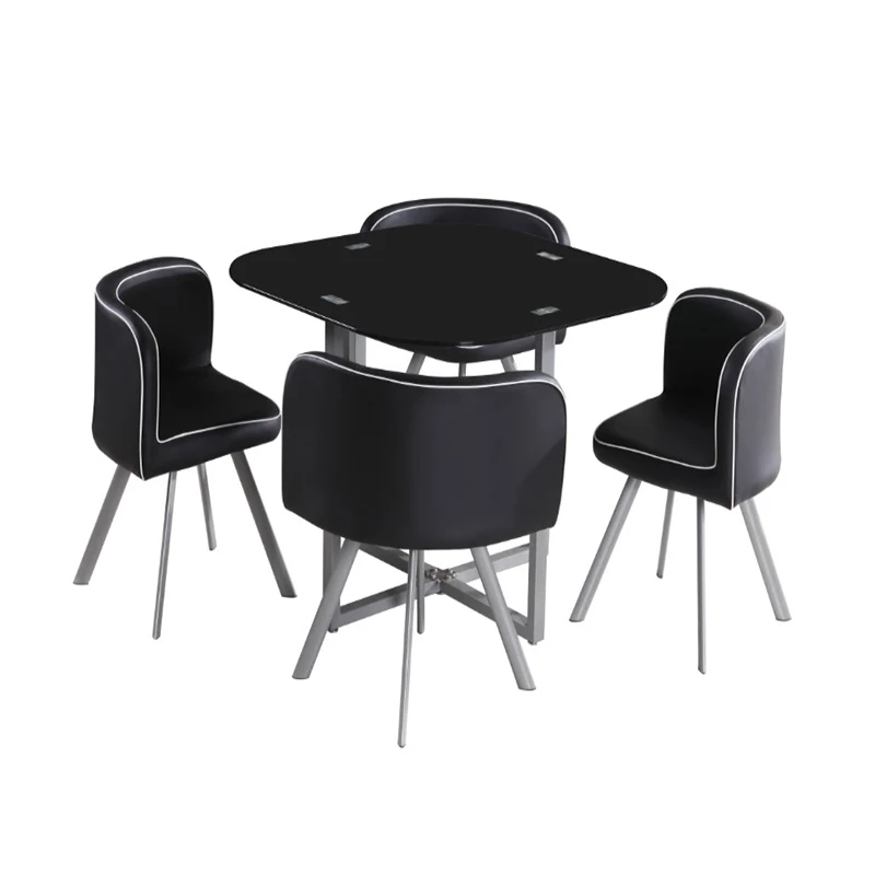 Modern cafe comedor round shape glass dining table set tables with chairs