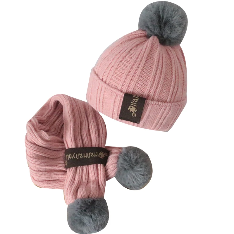 Детские теплые шапки с кошачьими ушками Детский комплект из шерстяного шарфа двух предметов