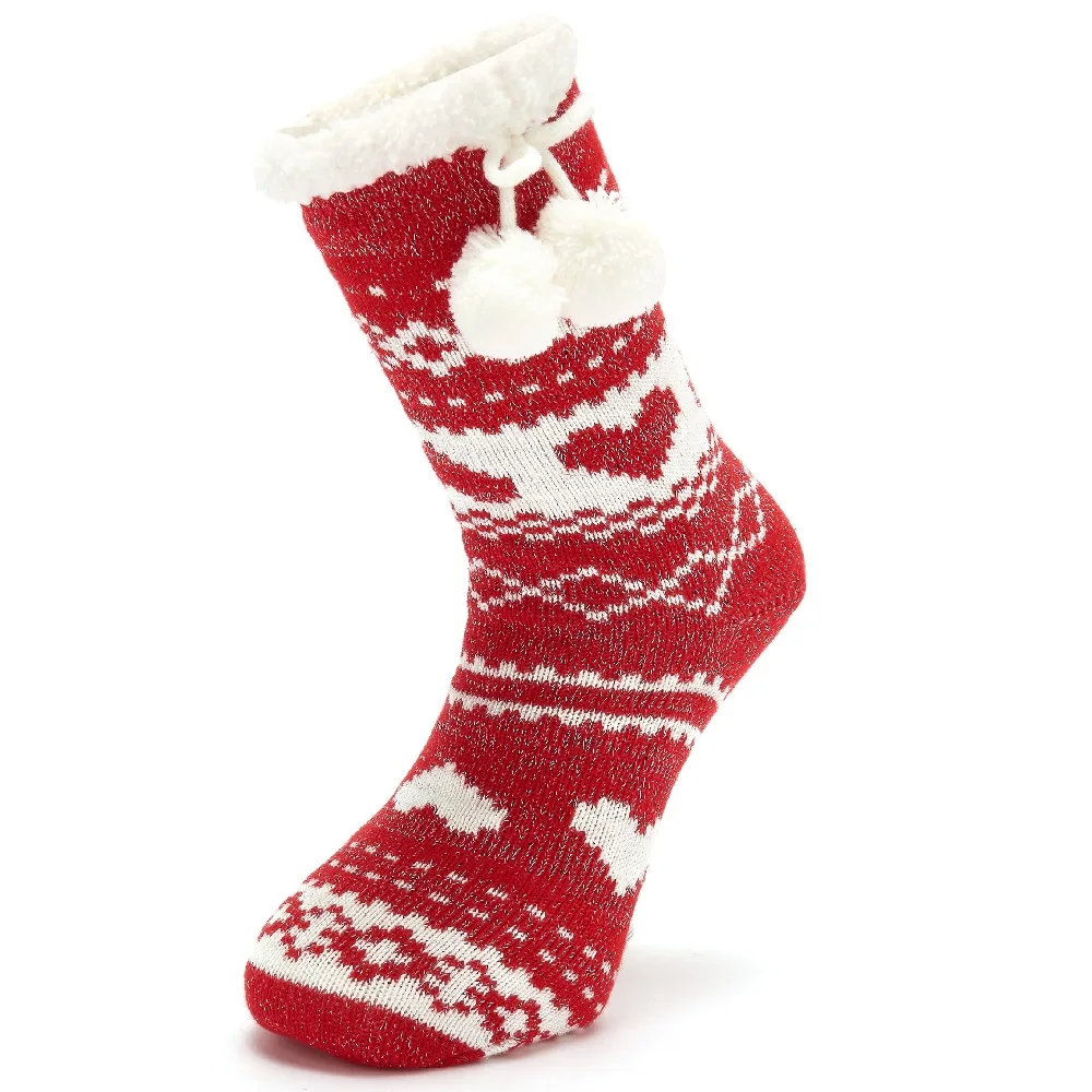 Lady Winter Think Cable Lined Knit Slipper Socks Women Men Boy Girl Knitted Cosy Jacquard Bed Crew Socks