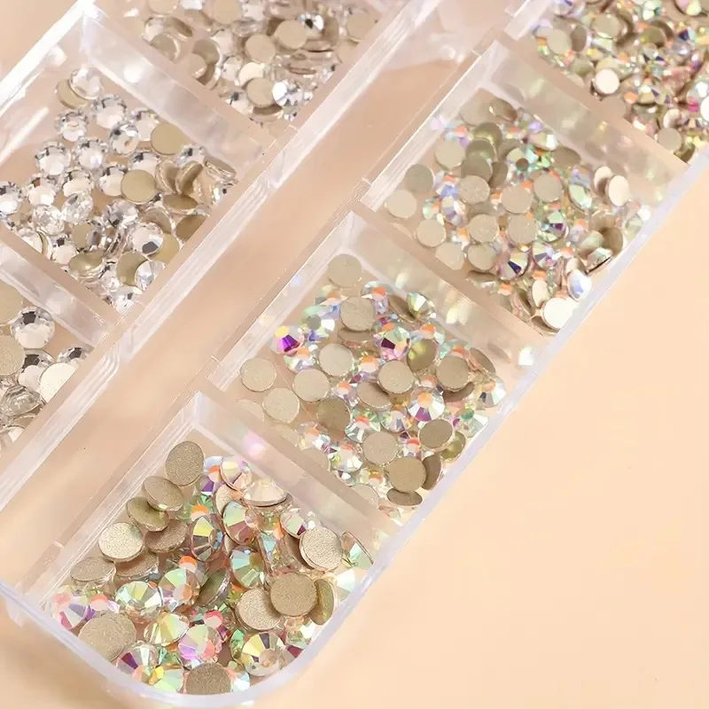 SS4-SS16 Crystal+Crystal AB Gold Back Nail Rhinestones Set Flatback Diamond Gems 3D Shiny Nail Art Charms Stones DIY Decoration