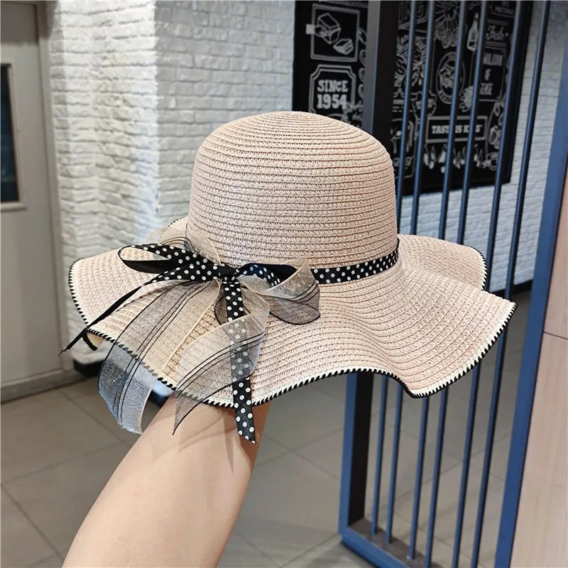Hot Sale Wholesale New Beach Straw Hat Summer Large Brim Foldable Wavy Straw Hat Outdoor Sun Visor Sun Hats
