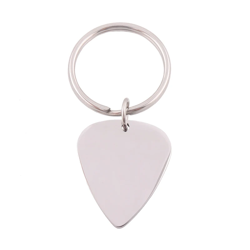 Trendy Fashion Custom Engraved Stainless Steel Guitar Picks Keyring Key Ring Chain Keychain