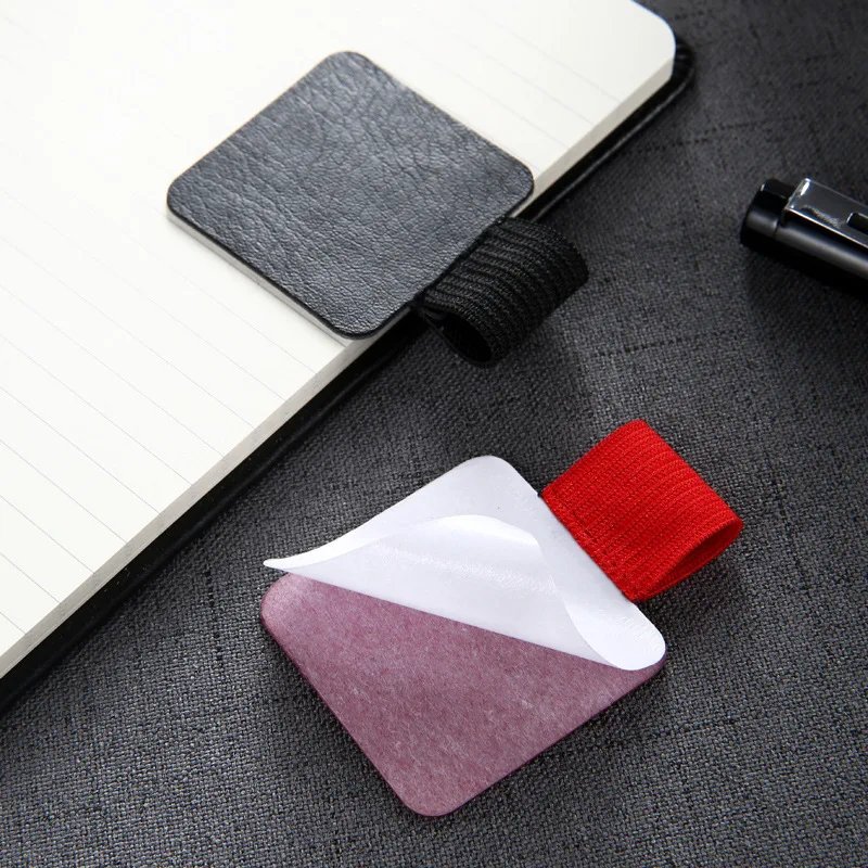 Wholesale custom square round elastic pencil holder pu leather pen clip self adhesive elastische pen loop for notebooks journals