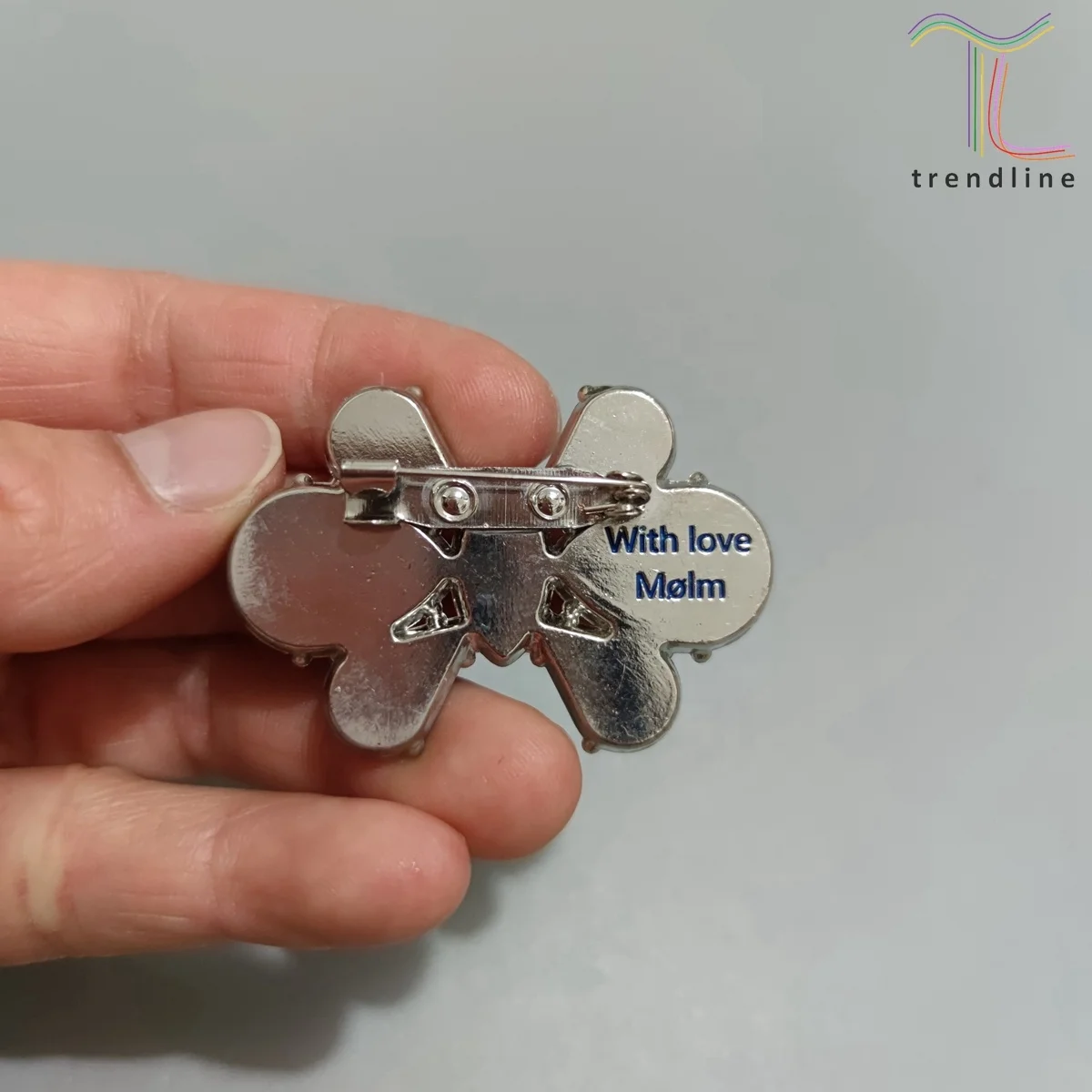 custom concave convex engraved logo sparkling rhinestone animal butterfly brooch