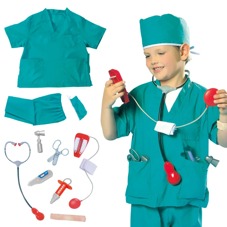 Hot Selling Unisex 10pcs Kids Surgeon Uniform Medical Role Play Toy Set with Accessories for Doctor Play Sets
