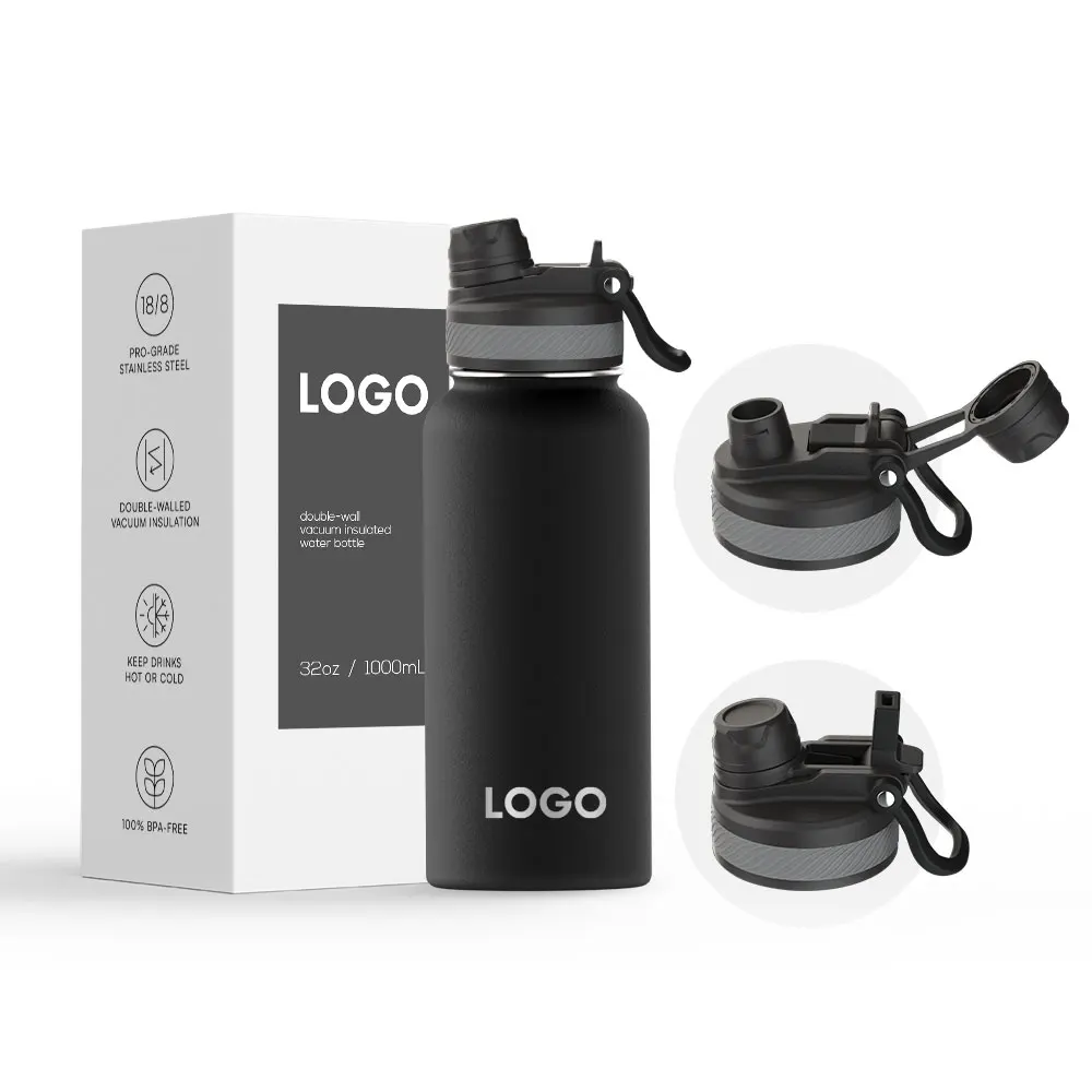 Pro Grade BPA-free 32oz 1000ML Double Wall Vacuum Insulated Stainless Steel Water Bottle with Llid for Sports Travel