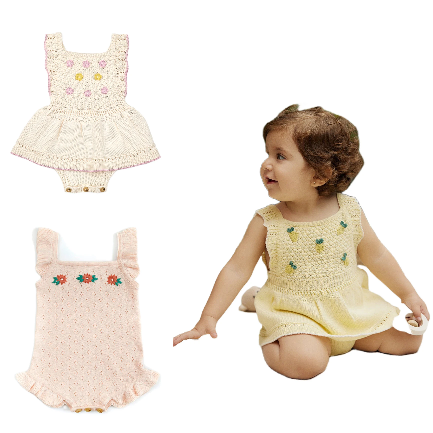 Custom Brand Cotton Jacquard Sweater Baby Girl Rompers Knit Clothes 03 Months Old Baby Rompers
