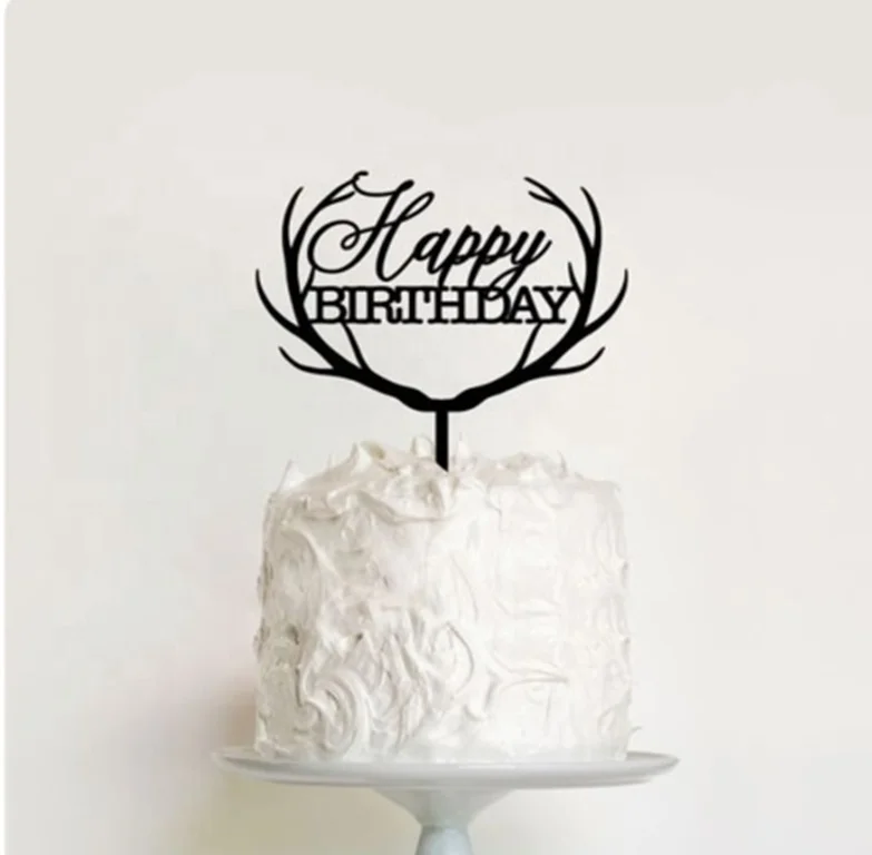 Antler design happy birthday cake topper acrylic cake topper