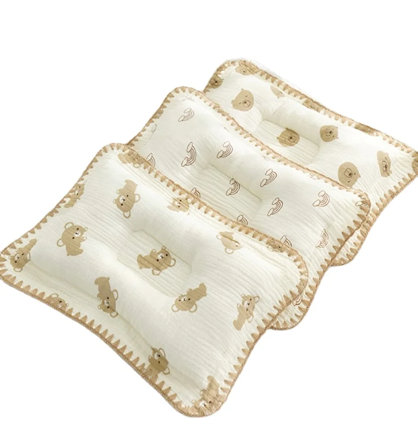 Soft Muslin 0-2 Years Baby Sleeping Pillow Breathable 3D Pillow Organic Animal Print Fabric Baby Blanket Included Baby