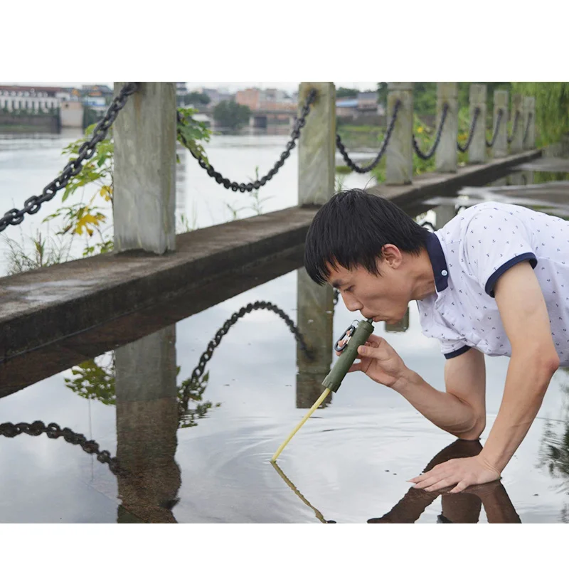 1500L Water Filter Straw Portable Water Purifier with Compass Function for Outdoor Camping Travel Hiking Support Logo