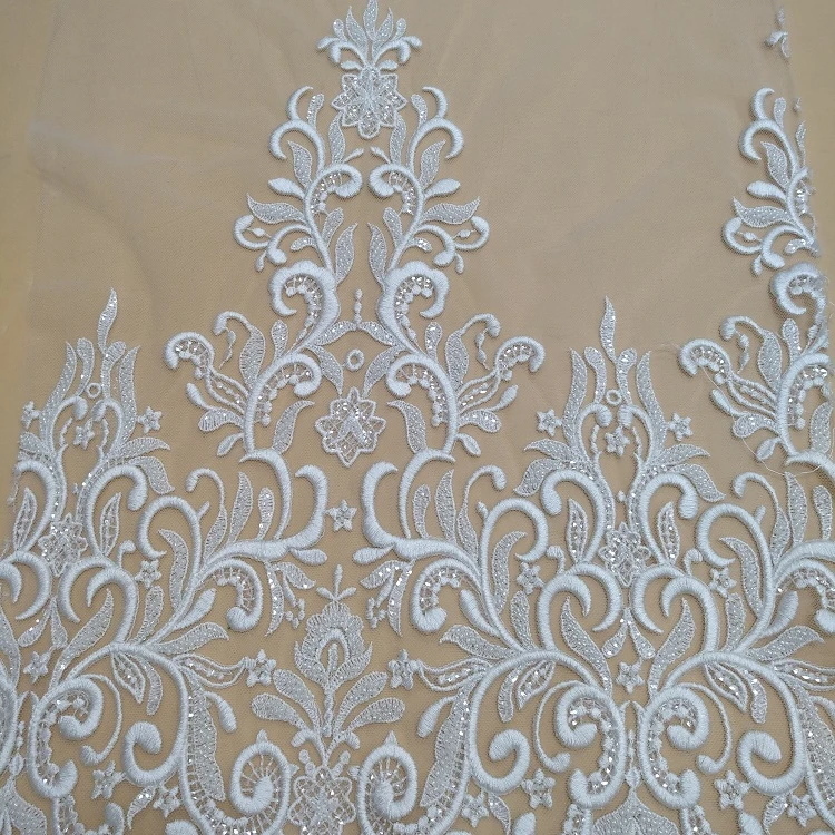 Lace  trim Embroidered Fabric with beaded
