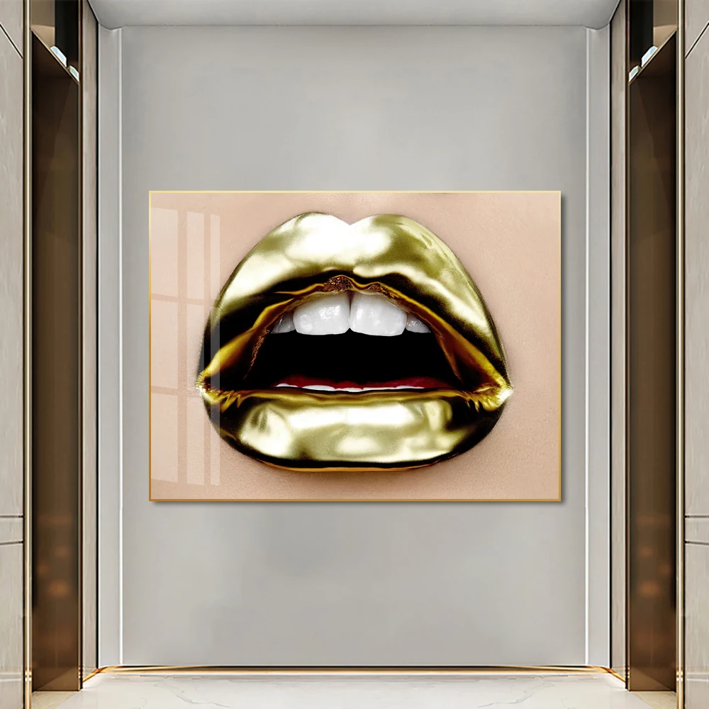 Gold Sexy Lips art modern wall art nude luxury painting for home decor picture print canvas and poster girl