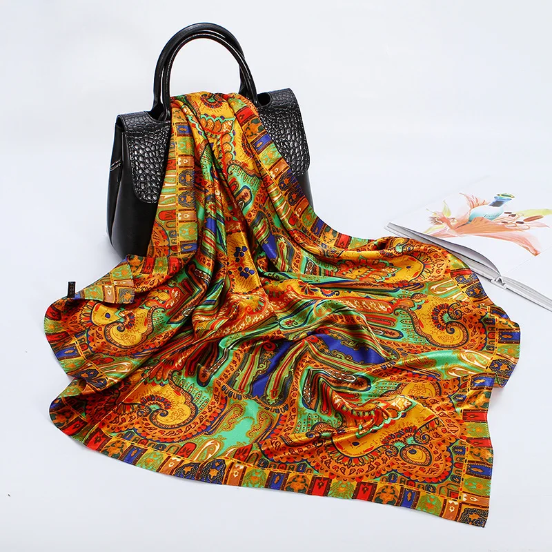 New Cashew Printing Silk Scarf National Style Colourful Cashew Silk Scarf 90*90cm Square Silk Scarf