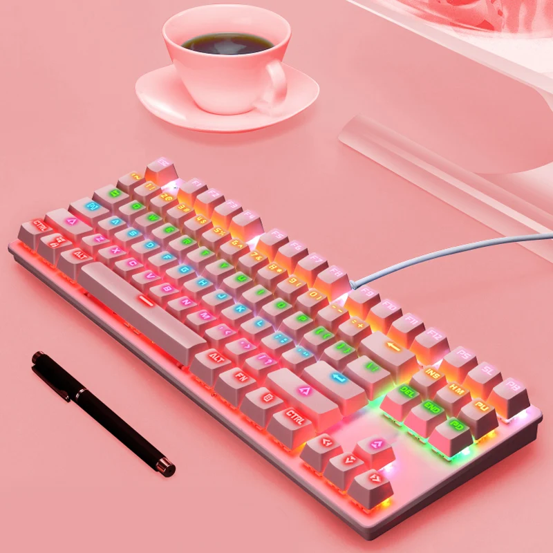 7-color RGB Gaming Mechanical Keyboard 87 Keys narrow edge design  Laptop USB Connection CNC Keyboard