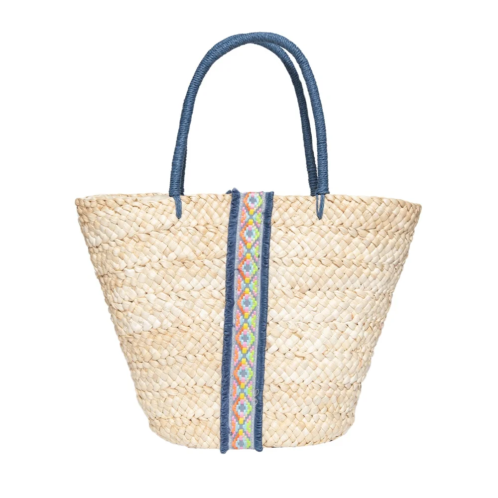 JAKIJAYI Wholesale Hot Sale Color Diamond Embroidery Pattern Natural Woven Straw Beach Bag