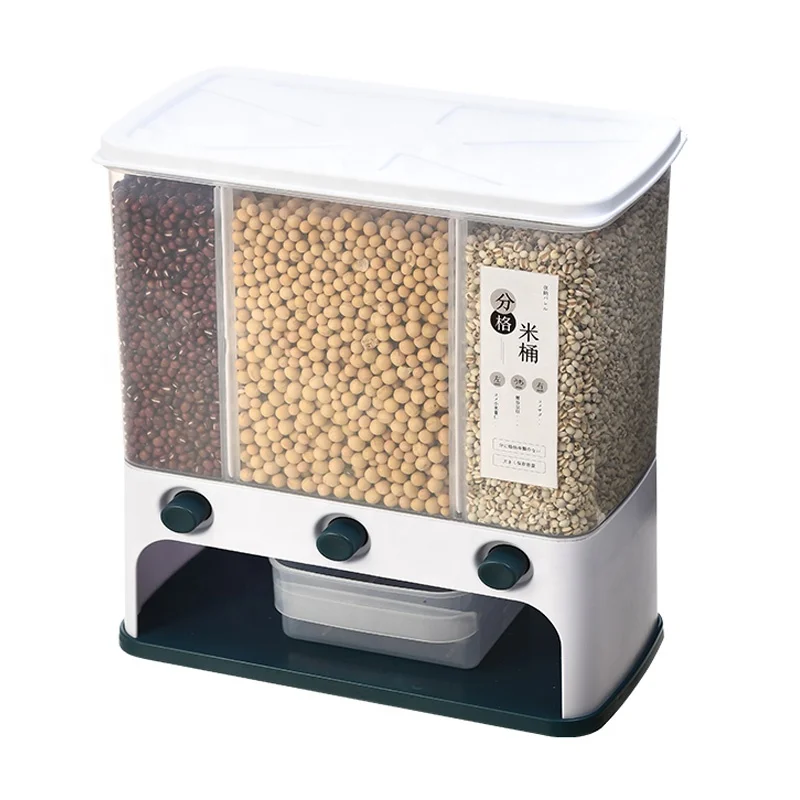 
Wall Mounted Divided Rice Storage Box Kitchen Food Grain Dispenser 