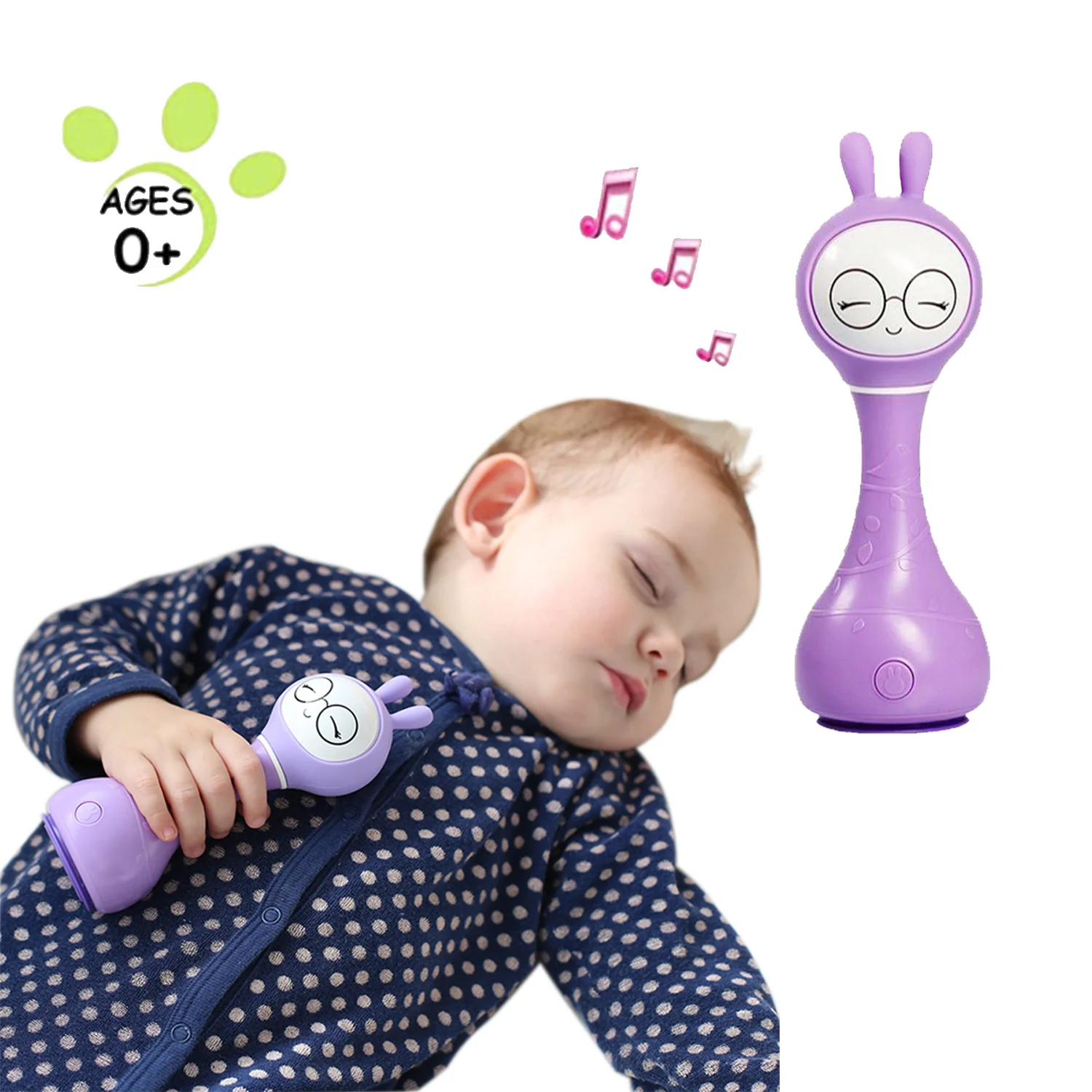 Alilo Hot Sell Amazon kids learning robot Bunny Rabbit Story Sound Musical Toys New Born Gift Baby Rattle Set