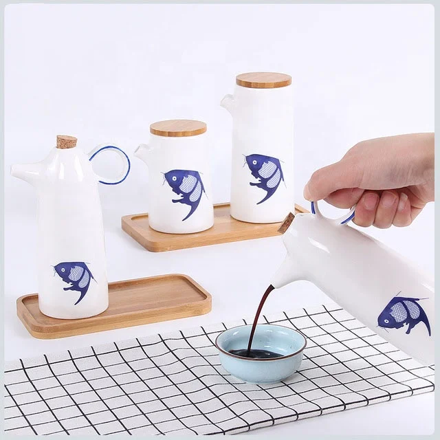 High quality Ceramic oil pot soy saucer bottle  cruet for kitchen  accessories
