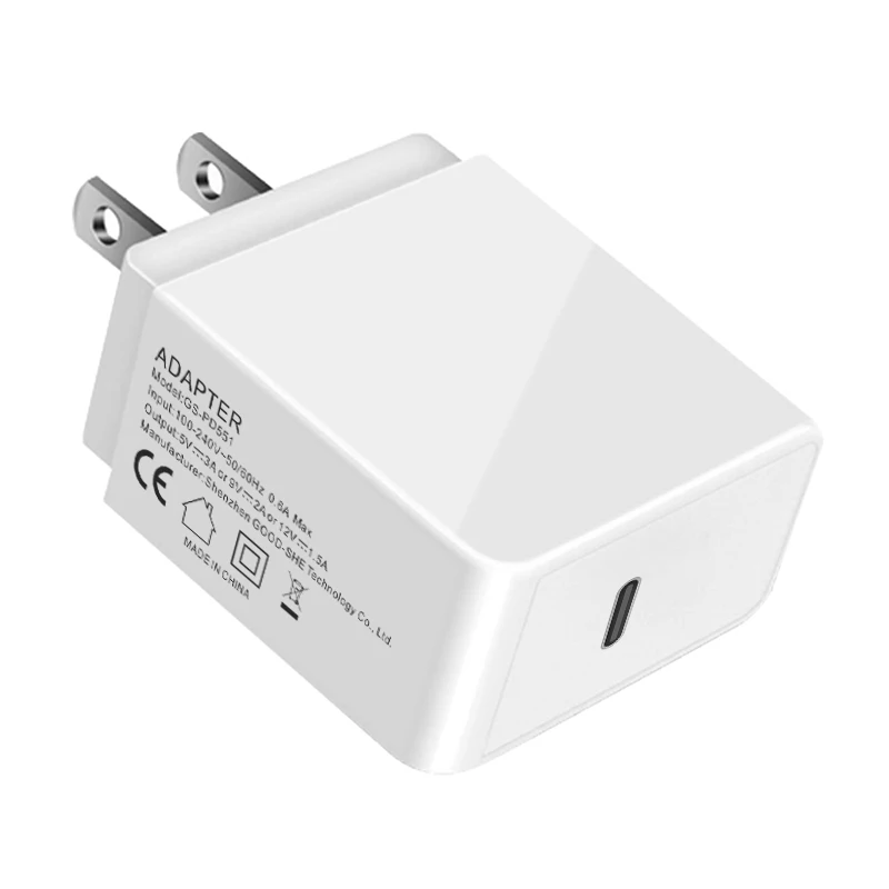 
PD 20W Fast Charging 1 Port US Plug Type-C USB Travel Wall Charger Adapter for Mobile Phone 