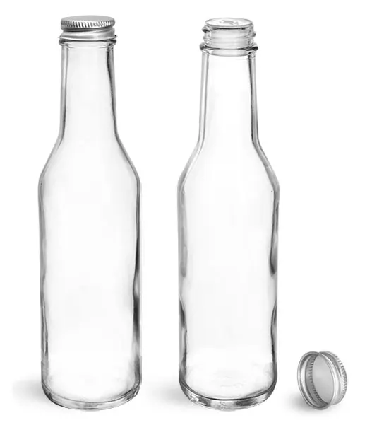 clear glass woozy bottle 250ml with white ribbed PE lined caps
