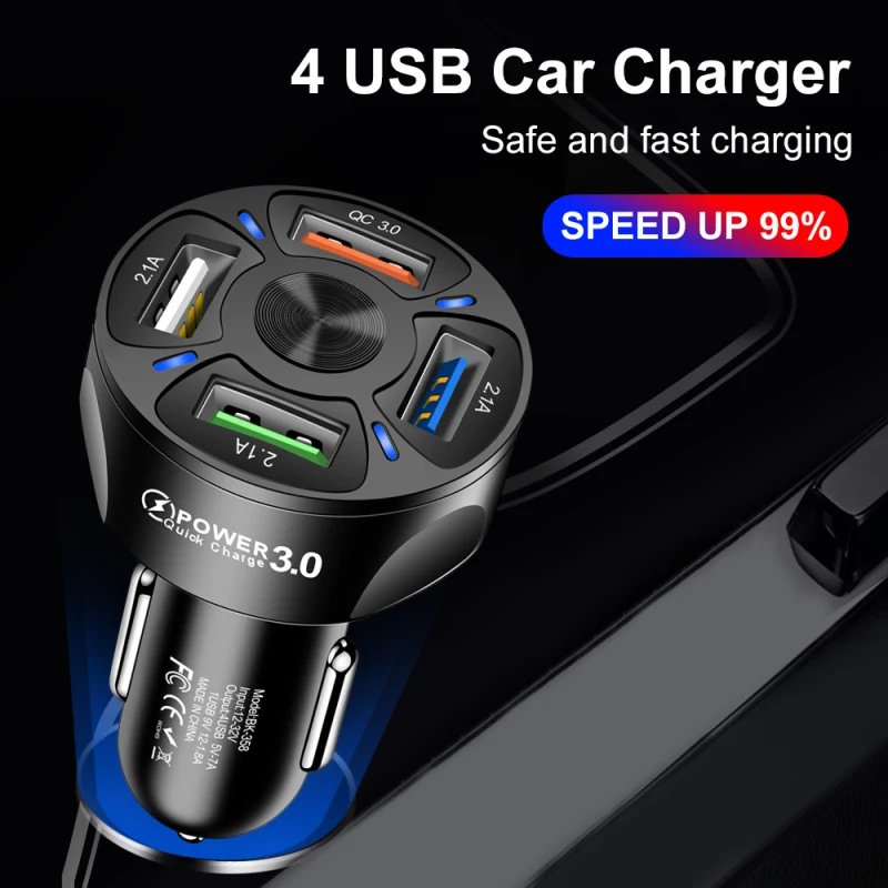  Автомобильное зарядное устройство для телефона с 4 USB портами QC3.0 адаптер быстрой зарядки