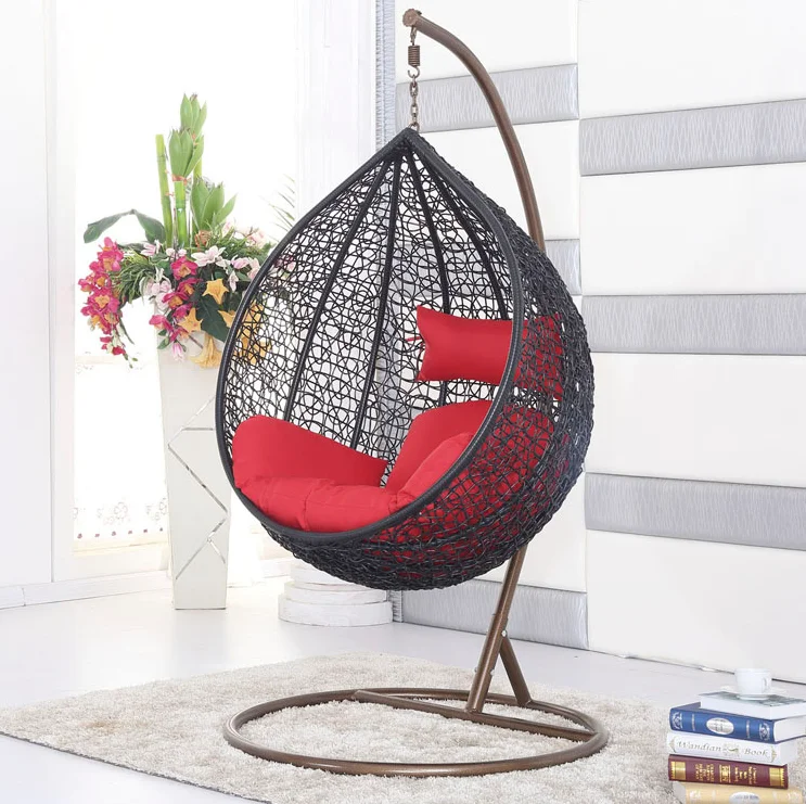 Outdoor Double Seat Garden Furniture Rattan Patio Swings Hanging Egg Chair with Stand