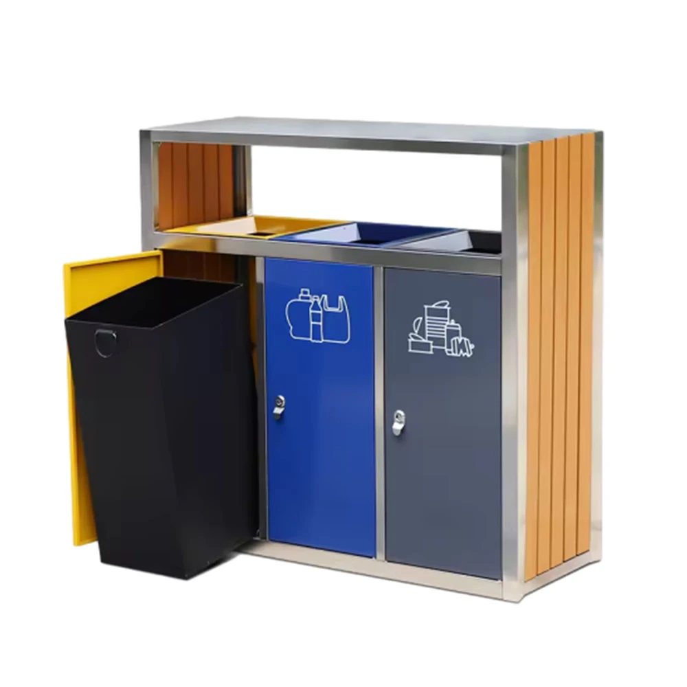 3 4 Compartments Litter Bins Recyclable Waste Metal Trash Can Street Furniture Outdoor Waste Bins Cold Rolled Steel Trash Can