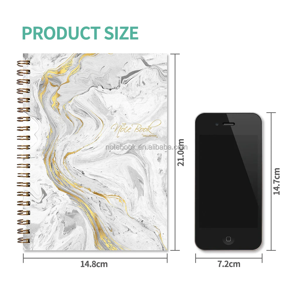 Premium dotted notebook planner custom printing, marble texture gold foil cover a4 b5 a5 a6