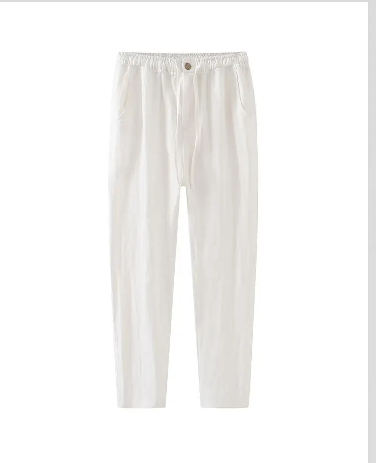 Customized Mens Casual 100% Linen Pants Wide Leg Solid Color Lightweight Elasticated Waist Straight Leg Linen Trousers