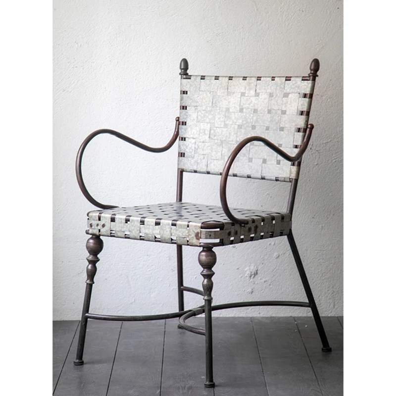 Retro Light Luxury French High White Small Garden Camping Metal Dinning Outdoor Chairs With Arm